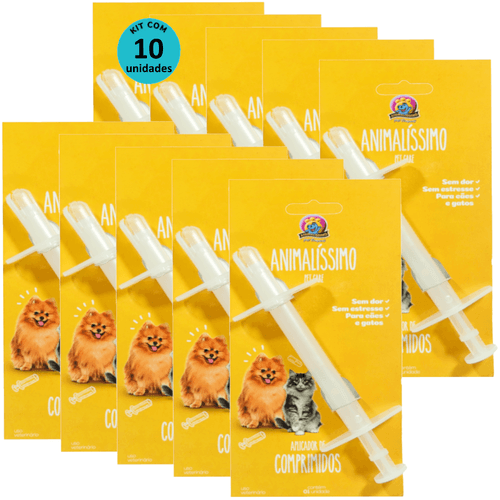 Aplicador de Comprimidos Animalíssimo Para Cães e Gatos Kit Com 10 unidades
